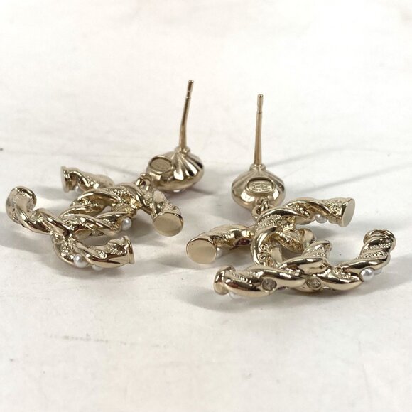 CHANEL Pink Pearl Logo Earrings